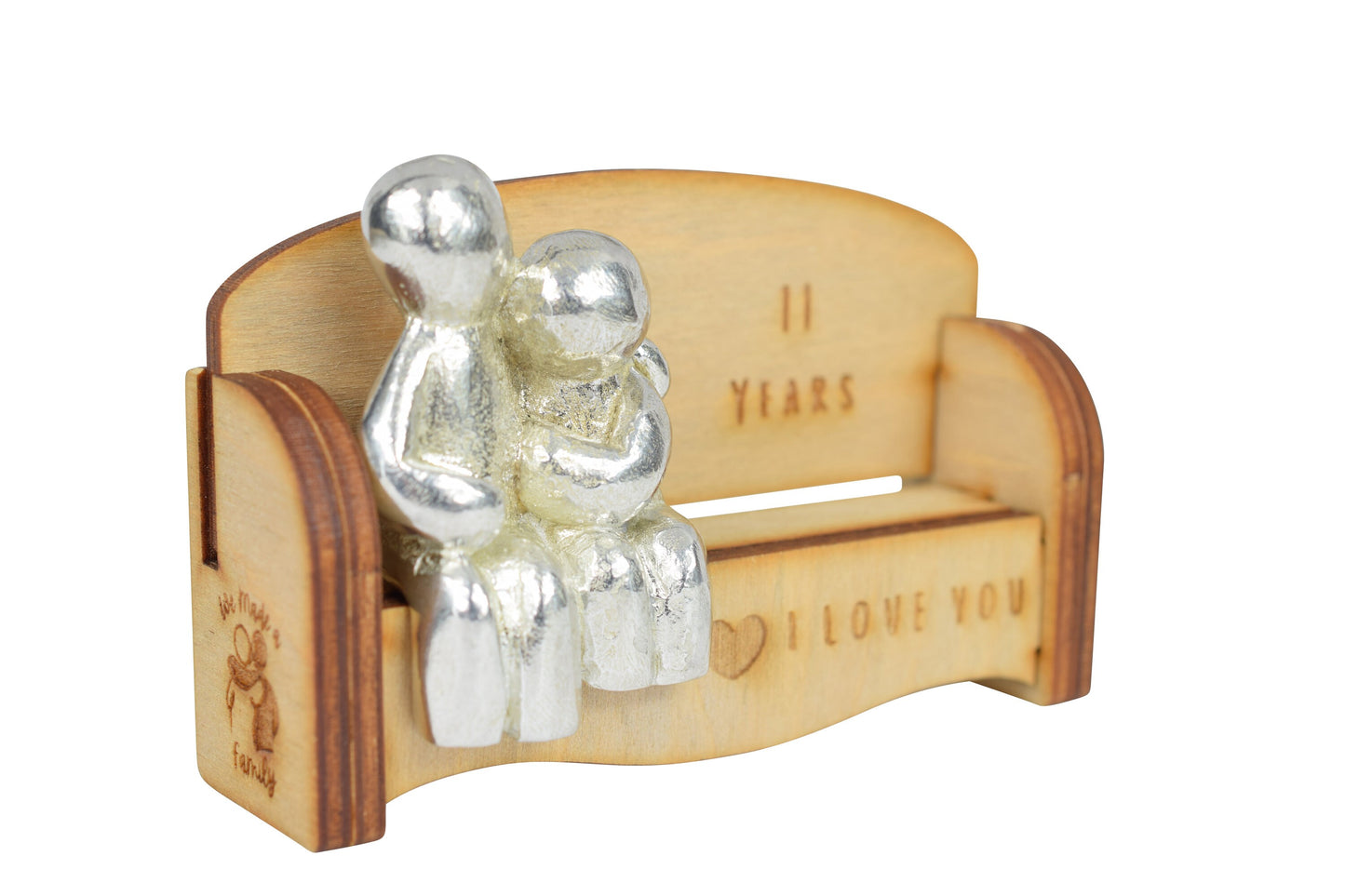 11 Years - Cuddling Couple on the Sofa | I Love You Gift | Wooden Sofa Bench | Part of the We Made a Family Range