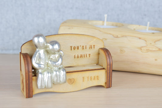 You're my family - 1 Years | Cuddling Couple on the Sofa | I Love You Gift | Wooden Sofa Bench | Part of the We Made a Family Range