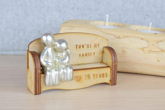 You're my family - 15 Years | Cuddling Couple on the Sofa | I Love You Gift | Wooden Sofa Bench | Part of the We Made a Family Range
