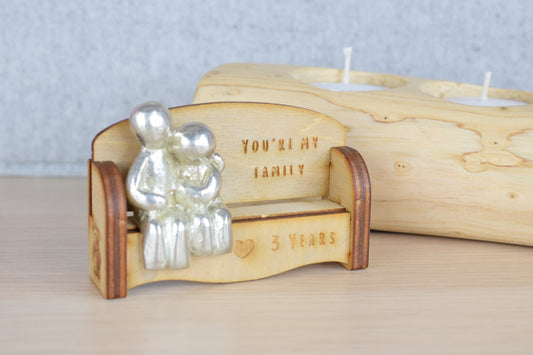 You're my family - 3 Years | Cuddling Couple on the Sofa | I Love You Gift | Wooden Sofa Bench | Part of the We Made a Family Range