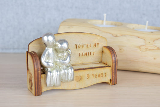 You're my family - 9 Years | Cuddling Couple on the Sofa | I Love You Gift | Wooden Sofa Bench | Part of the We Made a Family Range