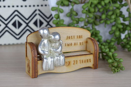 Just the two of us - 21 Years | Cuddling Couple on the Sofa | I Love You Gift | Wooden Sofa Bench | Part of the We Made a Family Range