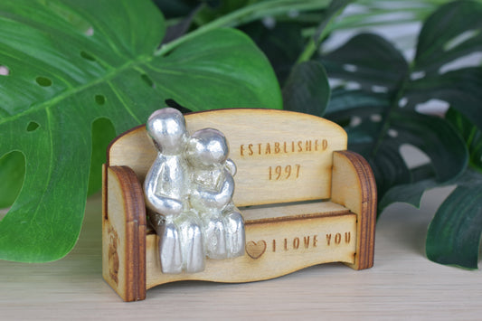 Established 1997 - Cuddling Couple on the Sofa | I Love You Gift | Wooden Sofa Bench | Part of the We Made a Family Range
