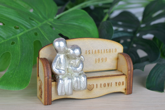 Established 1999 - Cuddling Couple on the Sofa | I Love You Gift | Wooden Sofa Bench | Part of the We Made a Family Range