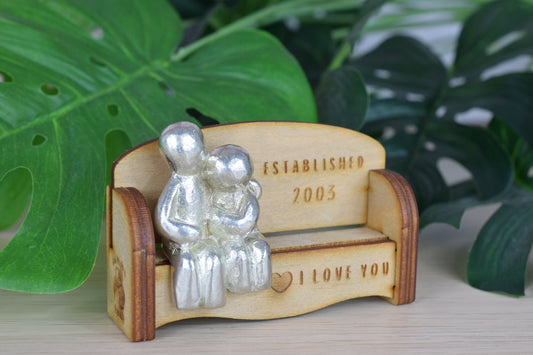 Established 2003 - Cuddling Couple on the Sofa | I Love You Gift | Wooden Sofa Bench | Part of the We Made a Family Range