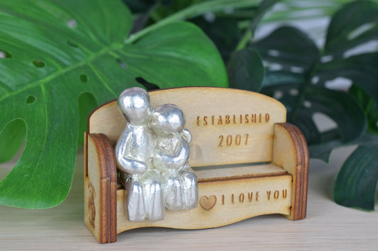 Established 2007 - Cuddling Couple on the Sofa | I Love You Gift | Wooden Sofa Bench | Part of the We Made a Family Range