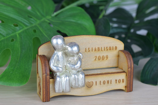 Established 2009 - Cuddling Couple on the Sofa | I Love You Gift | Wooden Sofa Bench | Part of the We Made a Family Range