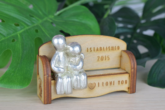 Established 2015 - Cuddling Couple on the Sofa | I Love You Gift | Wooden Sofa Bench | Part of the We Made a Family Range