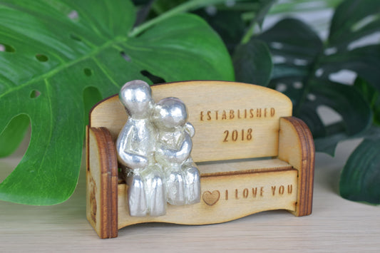Established 2018 - Cuddling Couple on the Sofa | I Love You Gift | Wooden Sofa Bench | Part of the We Made a Family Range