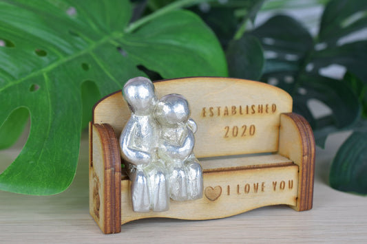Established 2020 - Cuddling Couple on the Sofa | I Love You Gift | Wooden Sofa Bench | Part of the We Made a Family Range