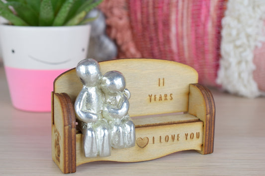 11 Years - Cuddling Couple on the Sofa | I Love You Gift | Wooden Sofa Bench | Part of the We Made a Family Range