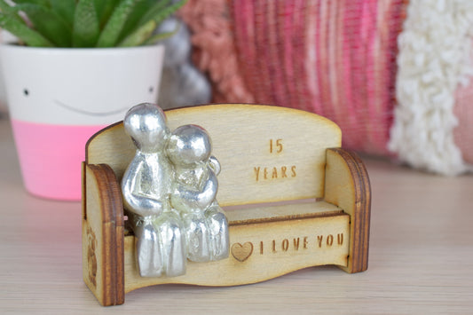15 Years - Cuddling Couple on the Sofa | I Love You Gift | Wooden Sofa Bench | Part of the We Made a Family Range