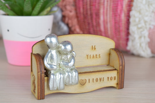 16 Years - Cuddling Couple on the Sofa | I Love You Gift | Wooden Sofa Bench | Part of the We Made a Family Range