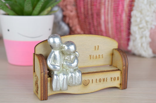 17 Years - Cuddling Couple on the Sofa | I Love You Gift | Wooden Sofa Bench | Part of the We Made a Family Range