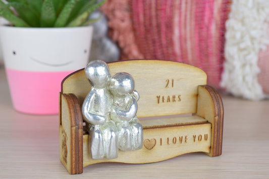 21 Years - Cuddling Couple on the Sofa | I Love You Gift | Wooden Sofa Bench | Part of the We Made a Family Range