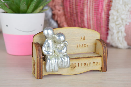 28 Years - Cuddling Couple on the Sofa | I Love You Gift | Wooden Sofa Bench | Part of the We Made a Family Range