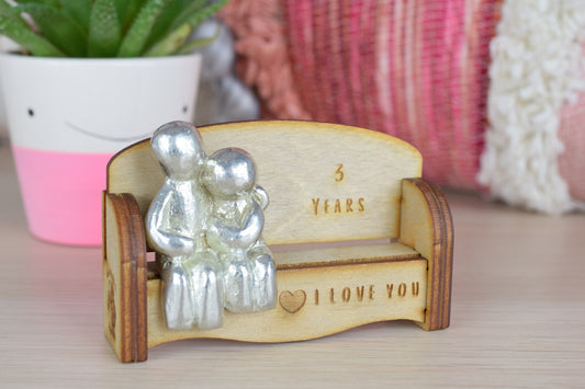 3 Years - Cuddling Couple on the Sofa | I Love You Gift | Wooden Sofa Bench | Part of the We Made a Family Range