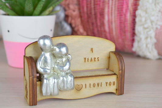 4 Years - Cuddling Couple on the Sofa | I Love You Gift | Wooden Sofa Bench | Part of the We Made a Family Range