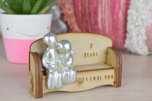 8 Years - Cuddling Couple on the Sofa | I Love You Gift | Wooden Sofa Bench | Part of the We Made a Family Range