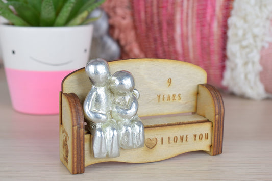 9 Years - Cuddling Couple on the Sofa | I Love You Gift | Wooden Sofa Bench | Part of the We Made a Family Range