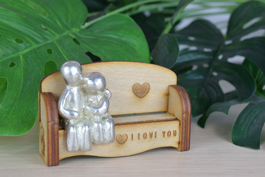 Cuddling Couple on the Sofa | I Love You Gift | Wooden Sofa Bench | Part of the We Made a Family Range