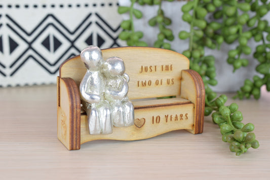 Just the two of us - 10 Years anniversary Gift Idea | Cuddling Couple on a Bench| I Love You Gift | Wooden Sofa Bench