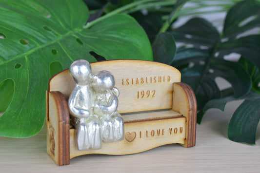 Established 1992 - Cuddling Couple on the Sofa | I Love You Gift | Wooden Sofa Bench | Part of the We Made a Family Range