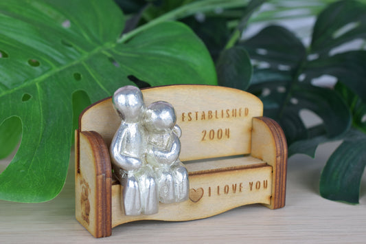 Established 2004 - Cuddling Couple on the Sofa | I Love You Gift | Wooden Sofa Bench | Part of the We Made a Family Range