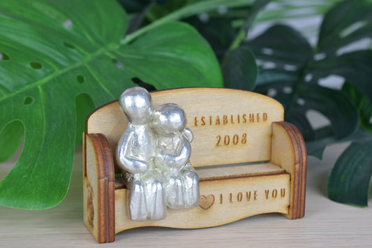 Established 2008 - Cuddling Couple on the Sofa | I Love You Gift | Wooden Sofa Bench | Part of the We Made a Family Range