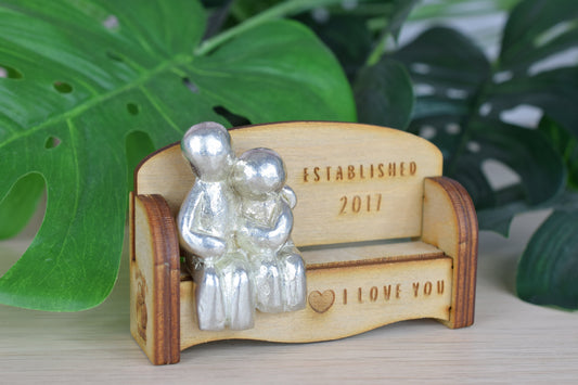 Established 2017 - Cuddling Couple on the Sofa | I Love You Gift | Wooden Sofa Bench | Part of the We Made a Family Range