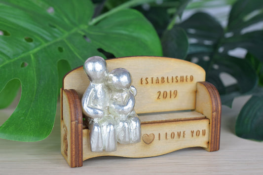 Established 2019 - Cuddling Couple on the Sofa | I Love You Gift | Wooden Sofa Bench | Part of the We Made a Family Range