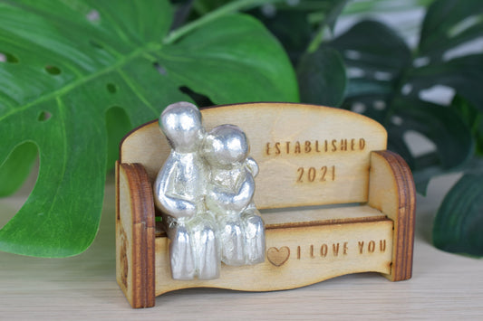 Established 2021 - Cuddling Couple on the Sofa | I Love You Gift | Wooden Sofa Bench | Part of the We Made a Family Range