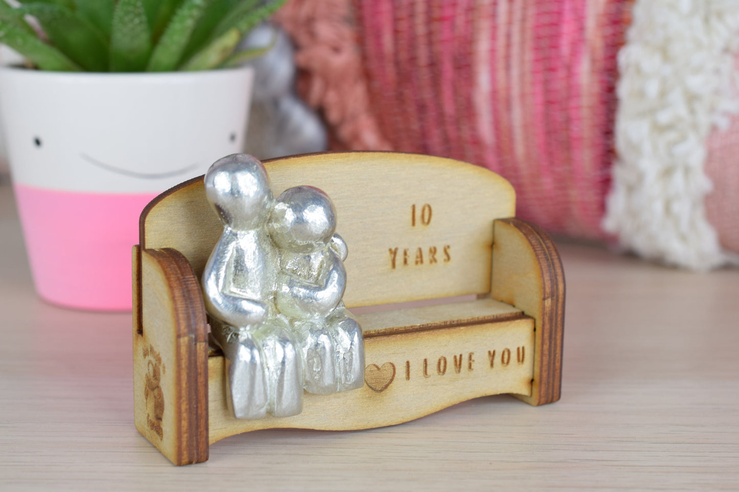 10 Years - Cuddling Couple on the Sofa | I Love You Gift | Wooden Sofa Bench | Part of the We Made a Family Range