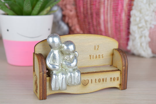 12 Years - Cuddling Couple on the Sofa | I Love You Gift | Wooden Sofa Bench | Part of the We Made a Family Range