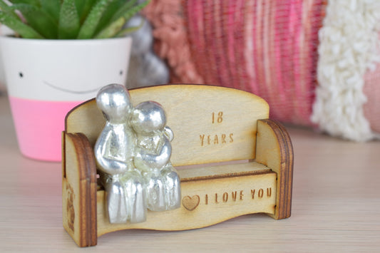 18 Years - Cuddling Couple on the Sofa | I Love You Gift | Wooden Sofa Bench | Part of the We Made a Family Range