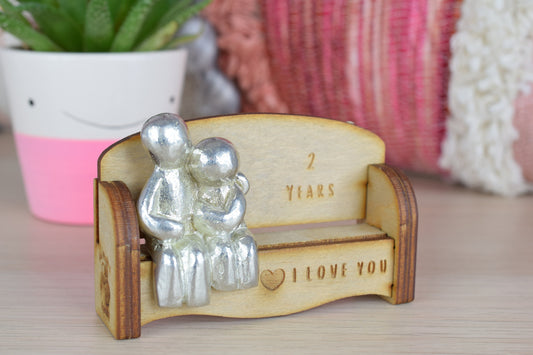 2 Years - Cuddling Couple on the Sofa | I Love You Gift | Wooden Sofa Bench | Part of the We Made a Family Range