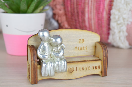 20 Years - Cuddling Couple on the Sofa | I Love You Gift | Wooden Sofa Bench | Part of the We Made a Family Range