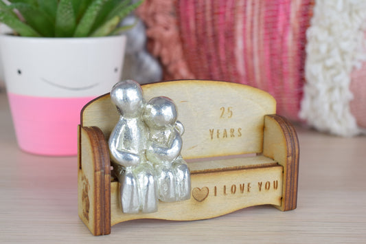 25 Years - Cuddling Couple on the Sofa | I Love You Gift | Wooden Sofa Bench | Part of the We Made a Family Range