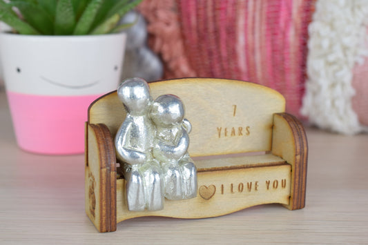 7 Years - Cuddling Couple on the Sofa | I Love You Gift | Wooden Sofa Bench | Part of the We Made a Family Range