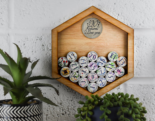 20th Anniversary 20 Reasons I Love You Wooden Wall Frame - Full Colour Love Tokens